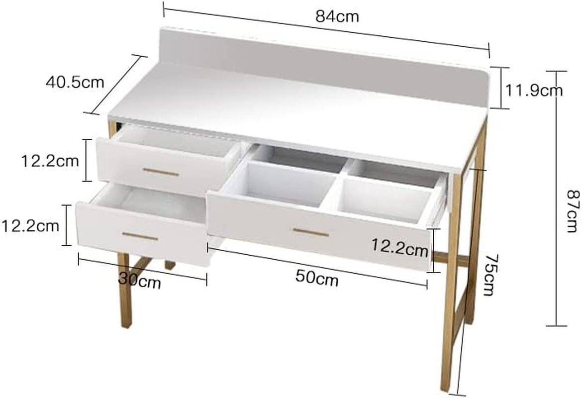 Vitt sminkbord med 3 lådor & guldben
