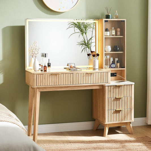 Elegant & Modern Vanity Table with Mirror & LED Light
