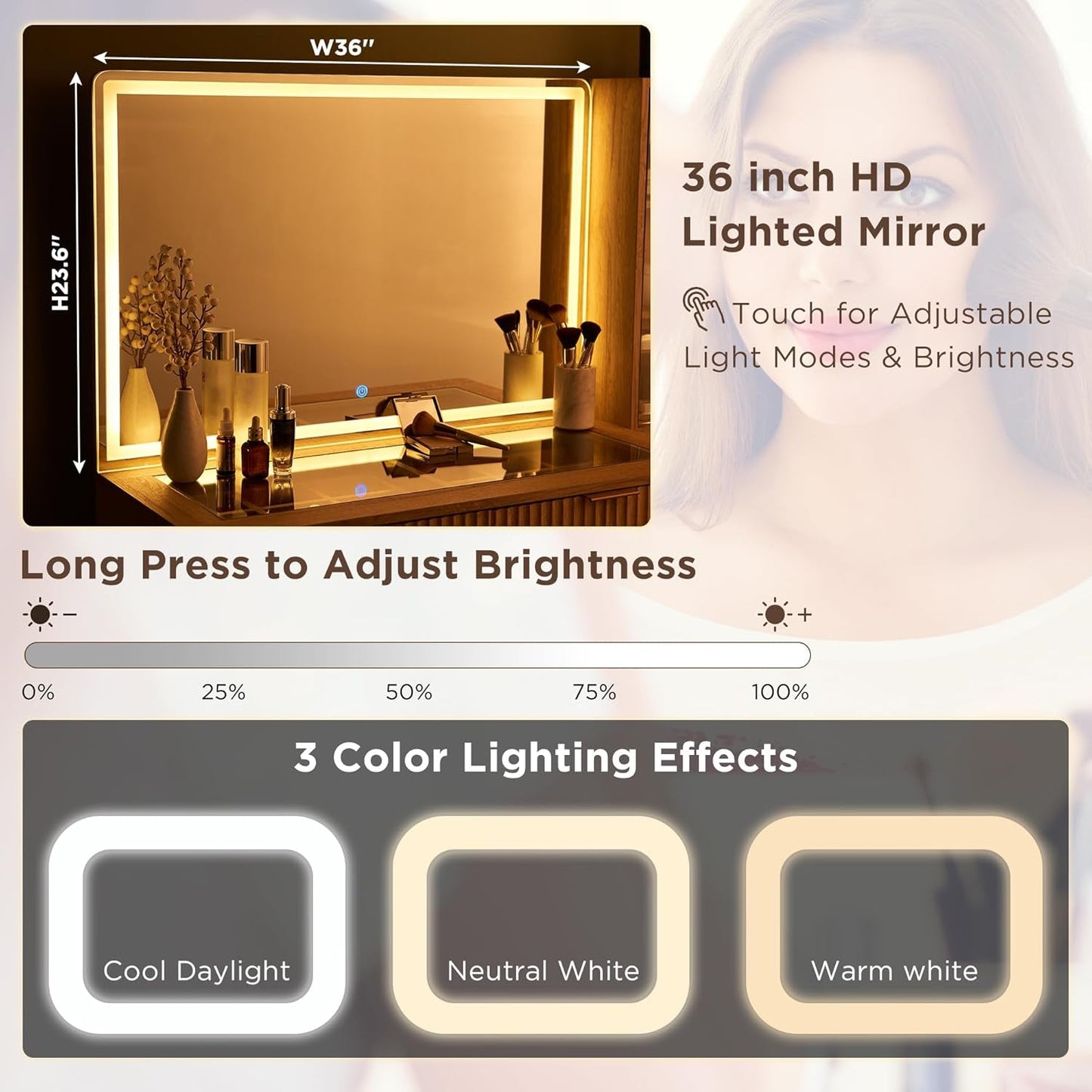 Elegant & Modern Vanity Table with Mirror & LED Light